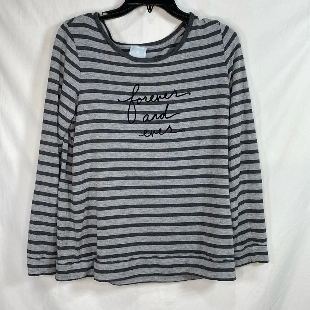 Sunday Anthropologie Medium Long Sleeve Gray Stripe T-Shirt.  “Forever and Ever”